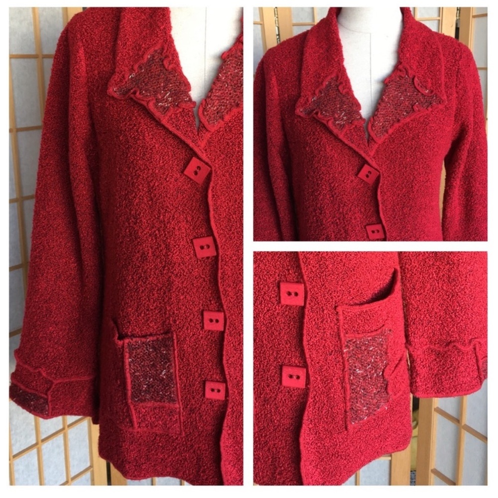 Gizel Red Sweater Mixed Textiles With Front Pockets SZ L/XL